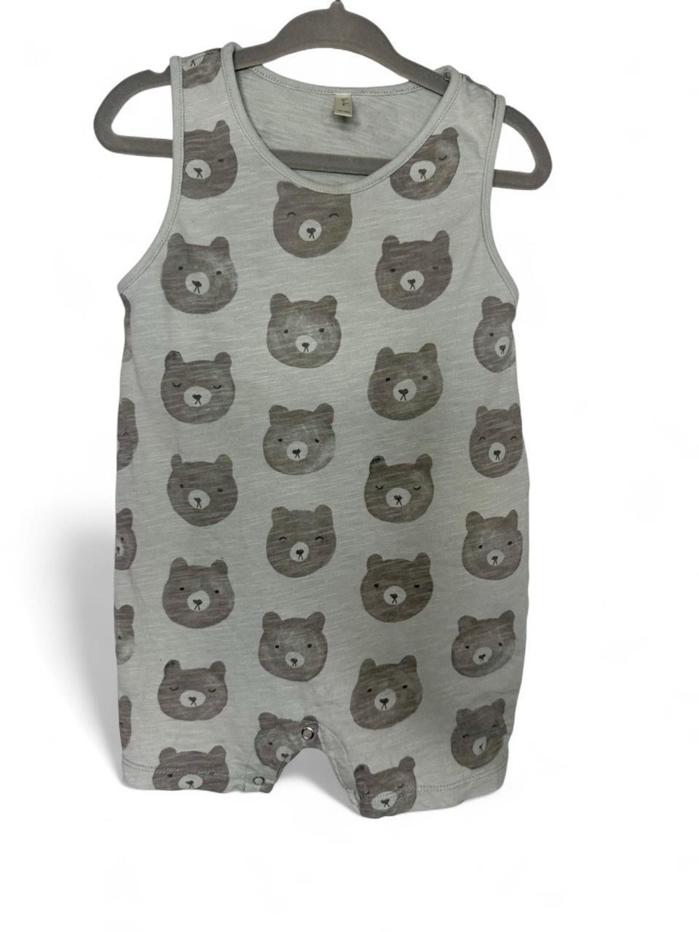 Rylee + Cru Slate Blue & Gray Cotton Bear Sleeveless Romper 12-18 Months
